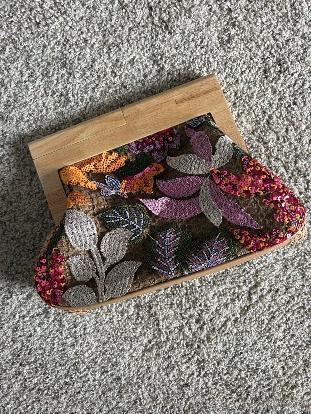 Embroidered Floral Sequin Clutch